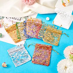 55 шт. двухцветные мешочки из органзы с принтом роз на завязках&nbsp;OP-TA0001-15C