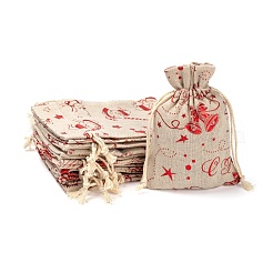 Sacchetti con coulisse per confezioni regalo in cotone a tema natalizio 32 pz 8 stili&nbsp;ABAG-LS0001-01