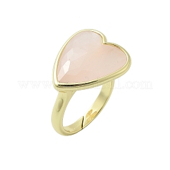 Herz Messing natürliche Rosenquarz Fingerringe&nbsp;X-RJEW-D304-01G-B