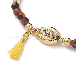 Bracelets extensibles en œil de tigre naturel avec breloque&nbsp;BJEW-JB04849-02