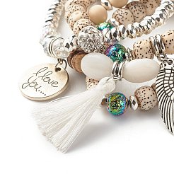Ensembles de bracelets extensibles de perles bodhi rondes&nbsp;BJEW-JB07346