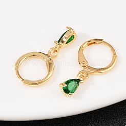 Серьги-кольца в форме слезы с микропаве из кубического циркония из латуни&nbsp;EJEW-K309-18G-02