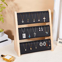 Présentoir à colliers en bambou à 3 niveau avec tapis en cuir PU&nbsp;NDIS-WH0003-020A