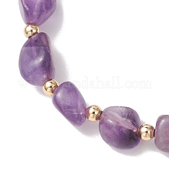 Stretch-Armbänder aus natürlichem Amethyst und Messingperlen für Damen&nbsp;BJEW-JB13414-01