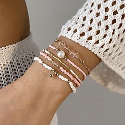 5 pz 5 stili di perline di vetro in stile bohémien e braccialetti in lega&nbsp;FS-WG21953-02
