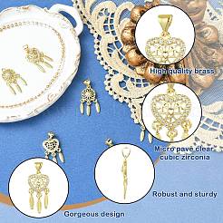 6 pièce 2 styles de pendentifs en laiton plaqué or véritable 18 carats avec micro pavé de zircones cubiques transparentes&nbsp;KK-CJ0002-86