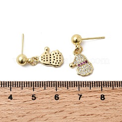 Рождественские серьги-гвоздики с подвесками из латуни с микропаве из кубических цирконий&nbsp;EJEW-L306-01G-02