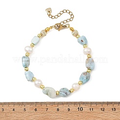Armbänder aus natürlichen Larimar-Nuggets und Kartoffel-Süßwasserperlen&nbsp;BJEW-JB14286