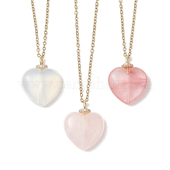 3 pz 3 stili di ciondolo a forma di cuore in vetro di quarzo ciliegia e opalite e quarzo rosa naturale&nbsp;NJEW-JN05971