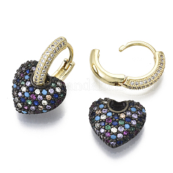 Orecchini a cerchio huggie pendenti con micro pavé di zirconi in ottone&nbsp;KK-R137-016-NF