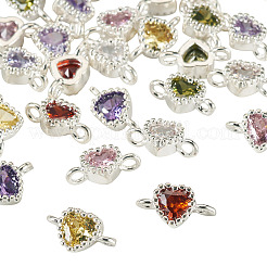 28 Stück 7 Farben Messing Pavé Zirkonia Herz Glieder Verbinder Charms&nbsp;KK-TA0003-47