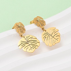 Серьги-гвоздики в форме листа из нержавеющей стали 304&nbsp;EJEW-F393-05G