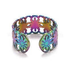 Радужное ионное покрытие (IP) 304 нержавеющая сталь подсолнечник открытое кольцо-манжета для женщин&nbsp;RJEW-A005-42MC