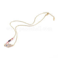 Collane con ciondolo a mano hamsa con strass in lega&nbsp;NJEW-JN03406