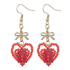 Серьги-сердечки из стеклянных бусин ручной работы&nbsp;EJEW-MZ00577-05