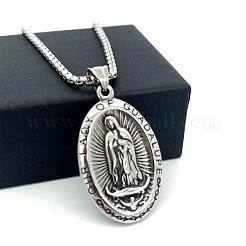 Винтажная овальная цепочка-подвеска из нержавеющей стали 304 с рельефным изображением девственницы для женщин.&nbsp;AV8349