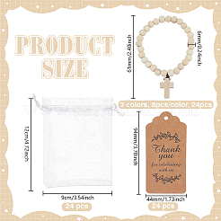 24 pulsera con dijes de cruz de madera&nbsp;BJEW-GO0001-43