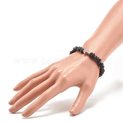 Bracciale elasticizzato con perline in pietra lavica naturale&nbsp;BJEW-JB08294-04