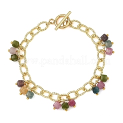 Bracelets pour femmes composés de perles cubiques facettées en pierres précieuses naturelles mélangées&nbsp;BJEW-JB14335