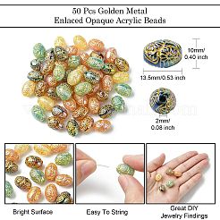 50шт золотистые металлические непрозрачные акриловые бусины с инкрустацией&nbsp;OACR-CJ0001-78