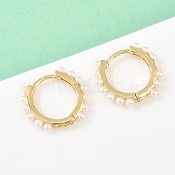 Круглые серьги-кольца из латуни и АБС-пластика с имитацией жемчуга.&nbsp;EJEW-A156-07G