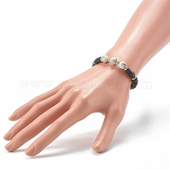 Braccialetti elastici di perle di diaspro / kiwi di sesamo naturale&nbsp;BJEW-JB06549