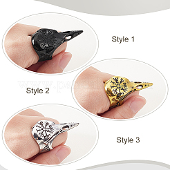 3 stücke 3 farben viking raven vogel kopf edelstahl finger ringe&nbsp;RJEW-GA0001-04