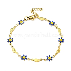Bracciale a catena con fiori smaltati e maglie di pesce&nbsp;BJEW-A142-02G
