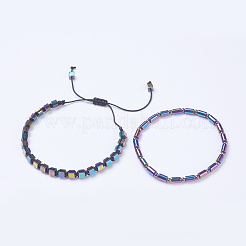 Bracciali elasticizzati in ematite e braccialetti con perline intrecciate&nbsp;BJEW-E339-06A