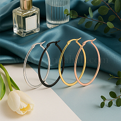 4 пара двухцветных серег-колец из нержавеющей стали&nbsp;EJEW-GO0003-13