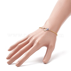 Set di 2 cuore di strass di cristallo a 2 colori con braccialetti a maglie malocchio&nbsp;BJEW-JB09166