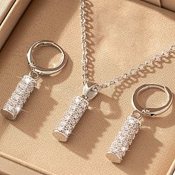 Комплекты из латунных подвесок-колье и серег-колец с микропаве из прозрачных кубических цирконий&nbsp;FS-WGD4DBC-02