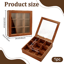 Boîte de rangement en bois à 9 compartiment avec couvercle&nbsp;AJEW-WH0752-579