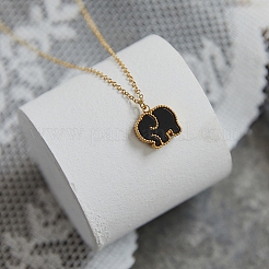 Collares con colgante de elefante de doble cara en acero inoxidable 304 y concha natural teñida en blanco y negro para mujer.&nbsp;WGC210C-01