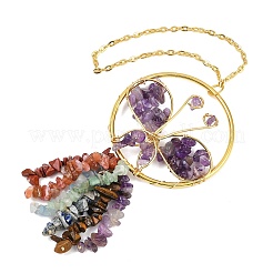 Подвесные украшения в виде бабочки из латуни и натурального аметиста&nbsp;HJEW-Z007-04G-06