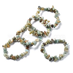 Pulseras elásticas con cuentas de amazonita de flor natural con chip unisex&nbsp;BJEW-S143-26
