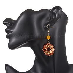 Boucles d'oreilles pendantes en perles de verre faites à la main avec des fleurs&nbsp;EJEW-MZ00679-01