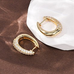 Овальные серьги-кольца из латуни с микропаве из прозрачных кубических цирконий&nbsp;EJEW-G458-01G