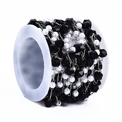 Chaînes de perles rondes à facettes en verre et perles en plastique abs&nbsp;CHS-N003-09C