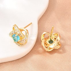 Aretes de latón con micro pavé de circonio cúbico para mujer&nbsp;KK-A305-10G