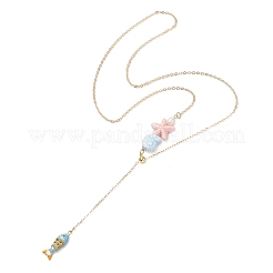 Ozean Messing Pavé Zirkonia Emaille Fischquaste Messing Kabelkette Lariat&nbsp;NJEW-JN06293