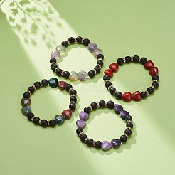 Bracelet extensible en pierre de lave naturelle et pierres précieuses en forme de cœur&nbsp;BJEW-JB08732
