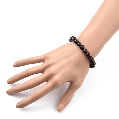 Bracelets extensibles unisexes en bois naturel avec perles&nbsp;BJEW-JB05463-02