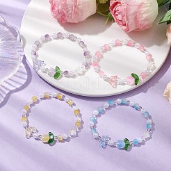 Pulseras elásticas con cuentas de jade de imitación de vidrio de dos tonos&nbsp;BJEW-JB10686