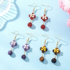 3 пара сережек-подвесок в форме цветка из латуни&nbsp;EJEW-TA00759