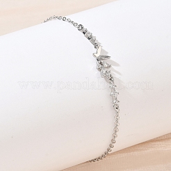 Pulseras de eslabones de latón con circonitas cúbicas transparentes.&nbsp;KK-CBA6980-22P