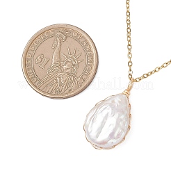 Женское ожерелье-цепочка с подвеской в виде капли из натурального барочного жемчуга Кеши из нержавеющей стали 304&nbsp;NJEW-JN05757