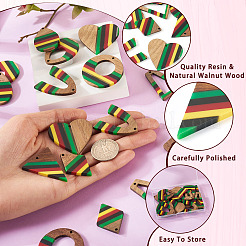 18 шт. подвески из эпоксидной смолы ямайского цвета и орехового дерева в двух стилях&nbsp;RESI-TA0003-87