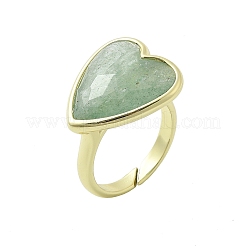 Anillos para los dedos con cuarzo fresa verde natural y corazón de latón&nbsp;RJEW-D304-01G-C