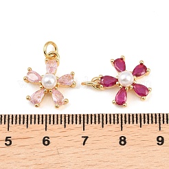 Подвески из латуни с микропаве из кубического циркония и пластиковыми жемчужинами&nbsp;KK-Z145-08G